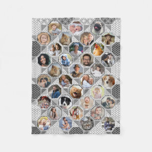 Family Photo Collage Grey Quilt Look 35 Pics Lg Sm Fleece Blanket
