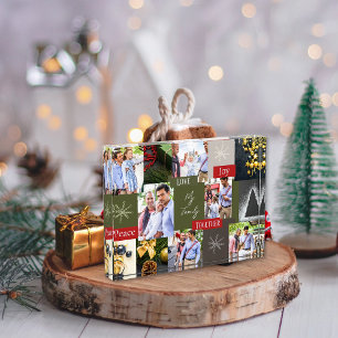Family Photo Collage Grid Green And Red Christmas Block