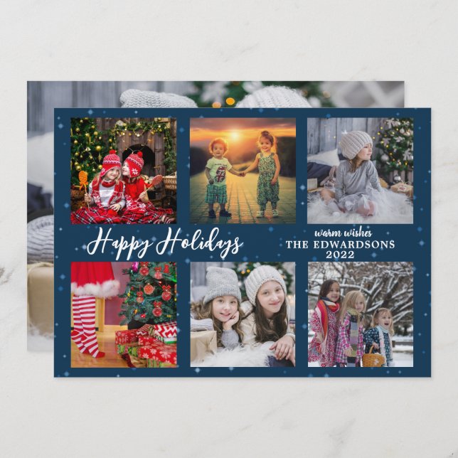 Family photo collage Happy Holidays Christmas Holiday Card (Front/Back)