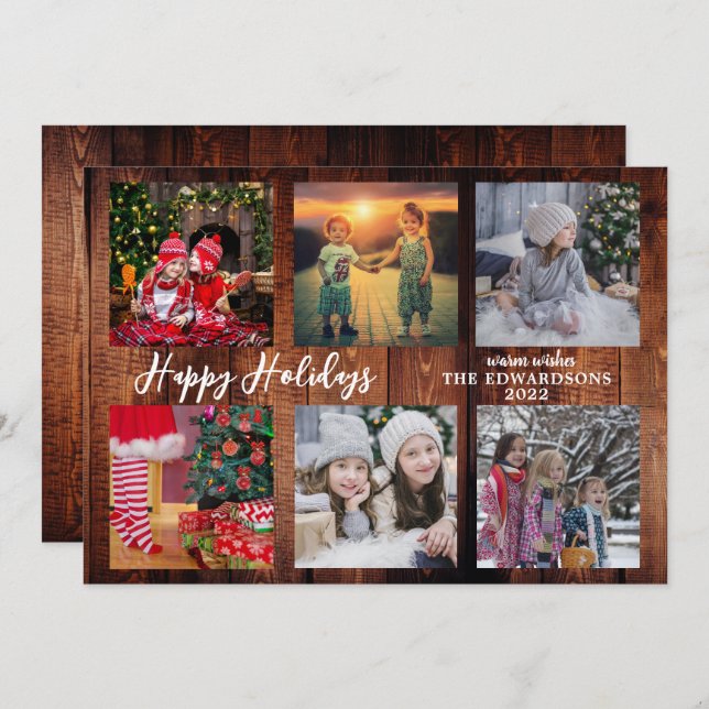 Family photo collage Happy Holidays Christmas Holiday Card (Front/Back)