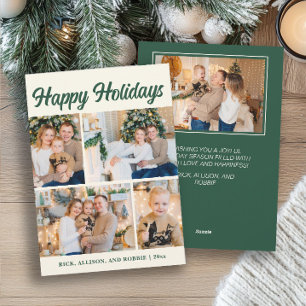 Family Photo Collage Happy Holidays Green  Holiday Card