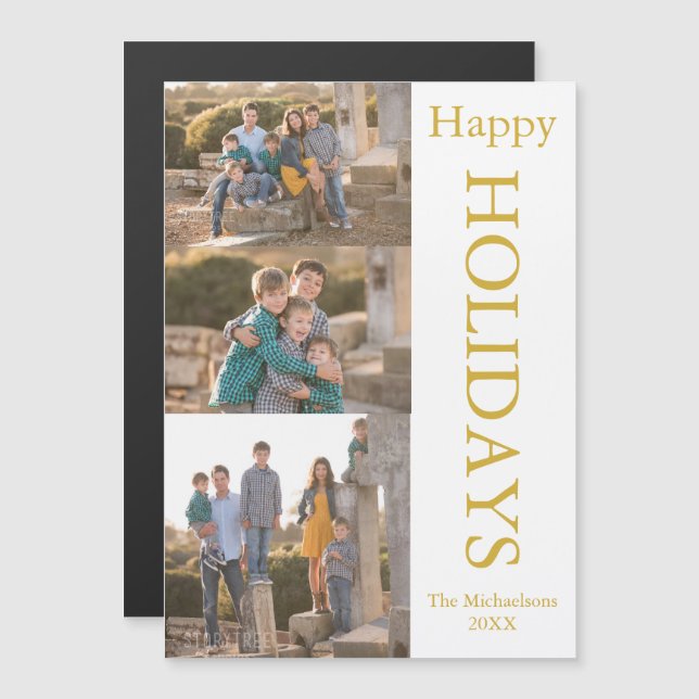 Family Photo Collage Happy Holidays Magnet (Front/Back)