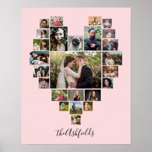 Family Photo Collage Heart 25 Pictures Name Pink Poster