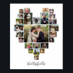 Family Photo Collage Heart 25 Pictures Name White Poster<br><div class="desc">Display your family or wedding memories with this beautiful photo collage wall poster in white with your pictures in the shape of a heart. This cute design includes room for 25 photographs: 14 horizontal, 2 vertical, and 9 Instagram-style square. Your photos will automatically adjust to make the heart shape (for...</div>