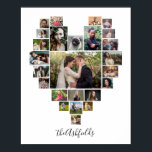 Family Photo Collage Heart 25 Pictures Name White Poster<br><div class="desc">Display your family or wedding memories with this beautiful photo collage wall poster in white with your pictures in the shape of a heart. This cute design includes room for 25 photographs: 14 horizontal, 2 vertical, and 9 Instagram-style square. Your photos will automatically adjust to make the heart shape (for...</div>