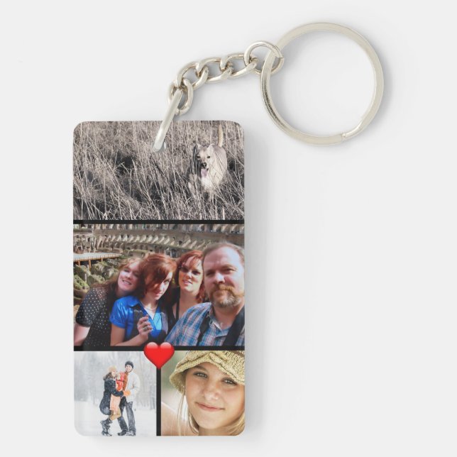Family Photo Collage Heart Key Ring (Back)