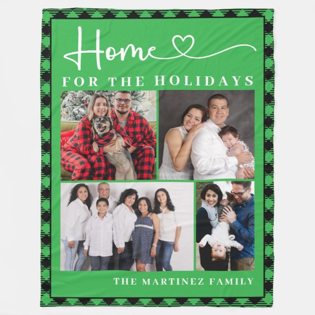 Family Photo Collage Home for the Holidays Fleece Blanket (Front)