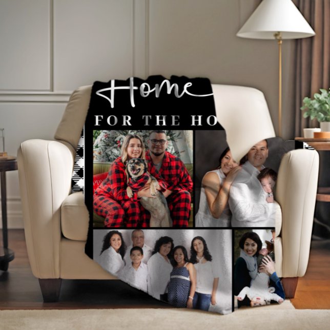 Family Photo Collage Home for the Holidays Fleece Blanket (Creator Uploaded)