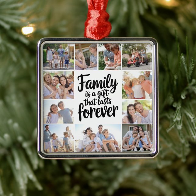 Family Photo Collage Keepsake Metal Ornament (Tree)