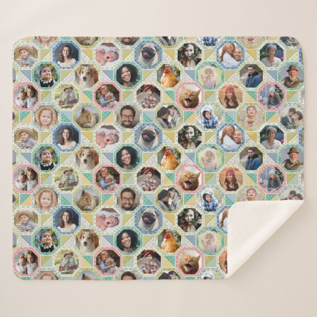 Family Photo Collage Light Quilt Look 28 Picture Sherpa Blanket (Front (Horizontal))