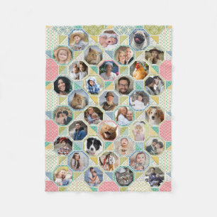 Family Photo Collage Light Quilt Look 35 Pic Lg Sm Fleece Blanket