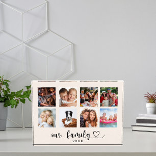 Family photo collage love heart script beige cream block