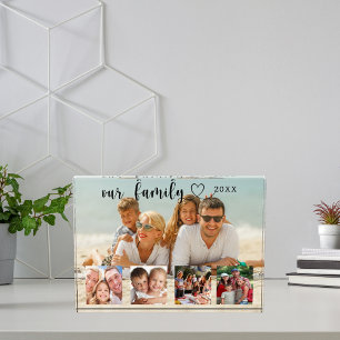 Family photo collage love heart script block