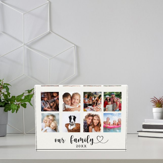 Family photo collage love heart script ivory block (Creator Uploaded)
