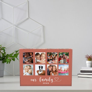 Family photo collage love heart script terracotta