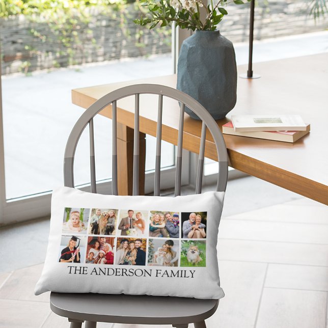 Family Photo Collage Lumbar Cushion (Customize to change text size, text style or background color.)
