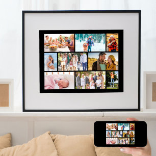 Family Photo Collage Masonry Style Black Poster
