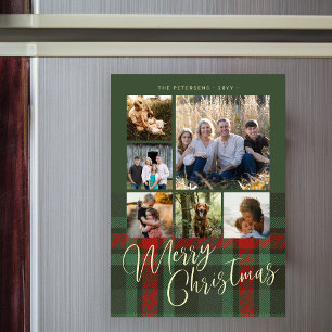 Family photo collage Merry Christmas magnetic card