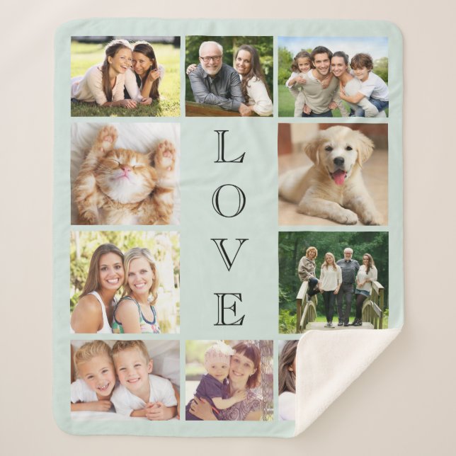 Family Photo Collage Mint Sherpa Blanket (Front)
