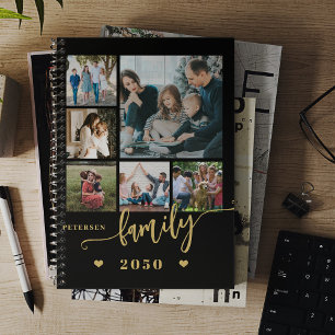 Family photo collage modern black gold 2025 planner