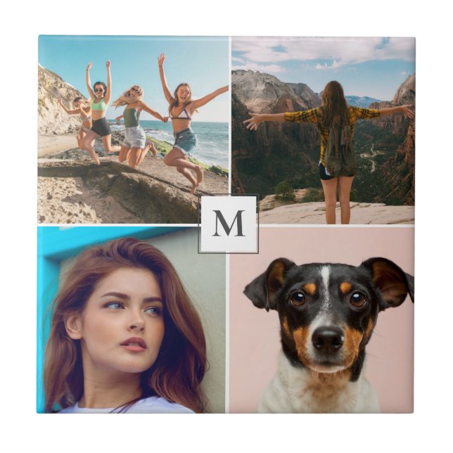 Family Photo Collage Monogram  Ceramic Tile (Front)