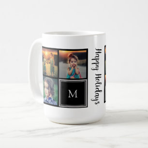 Family photo collage monogram Happy Holidays Coffee Mug