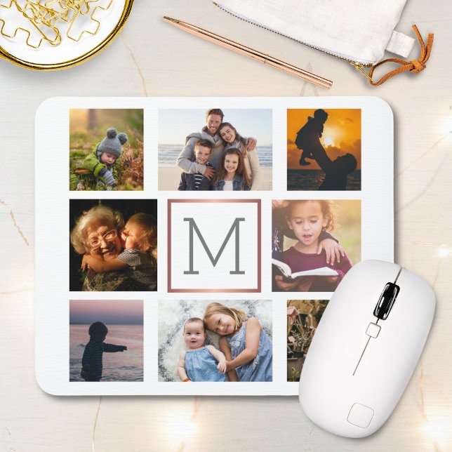 Family Photo Collage Monogram Mouse Pad (Creator Uploaded)