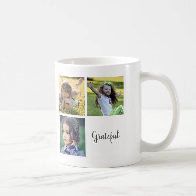 Family photo collage monogram name grateful script coffee mug (Right)
