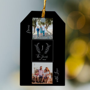 Family photo collage monogram name personalised gift tags