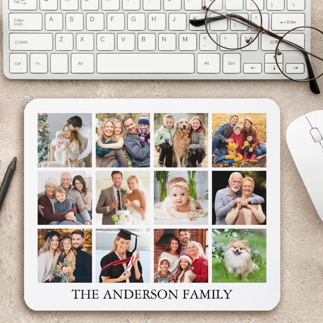 Family Photo Collage Mouse Pad (Customize to change text size, text style or background color.)