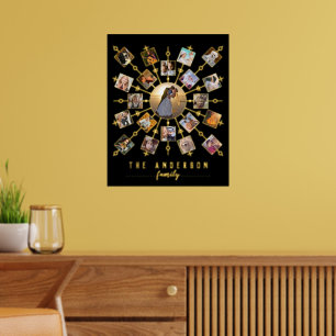Family Photo Collage + Name 21 Pictures Black Gold Foil Prints