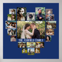 Family Photo Collage Name In Heart 20 Pics Blue