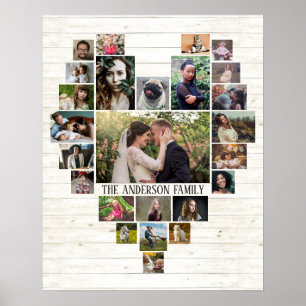 Family Photo Collage Name In Heart 25 Pics Wood Po Poster