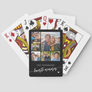 Family photo collage name personalised black playing cards