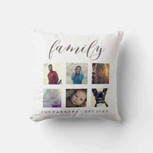 Family Photo Collage Name & Year Est Cushion