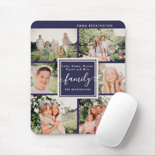 Family Photo Collage Navy Blue Personalised Mouse Pad