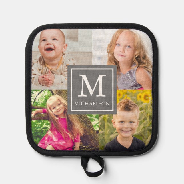 Family Photo Collage Oven Mitt and Pot Holders (Front)