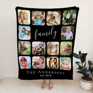 Family Photo Collage Personalised Black Fleece Blanket