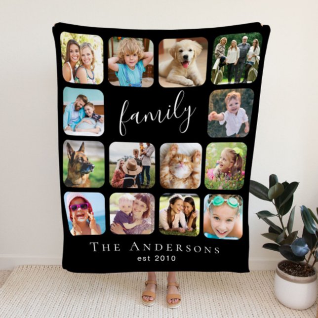 Family Photo Collage Personalised Black Fleece Blanket (Creator Uploaded)