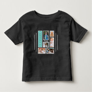 Family Photo Collage Personalised Black White Teal Toddler T-Shirt