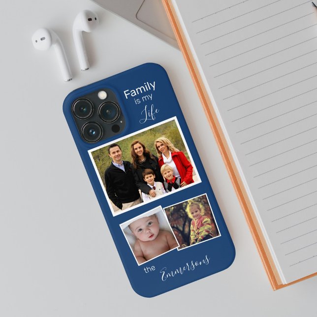 Family Photo Collage Personalised Blue Case-Mate iPhone Case (Creator Uploaded)