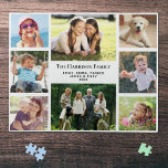 Family Photo Collage Personalised Jigsaw Puzzle<br><div class="desc">A fun photo collage jigsaw puzzle keepsake that your family will treasure and enjoy for years. You can personalise with eight family photos,  your family name and your first names and the year or other custom text.</div>