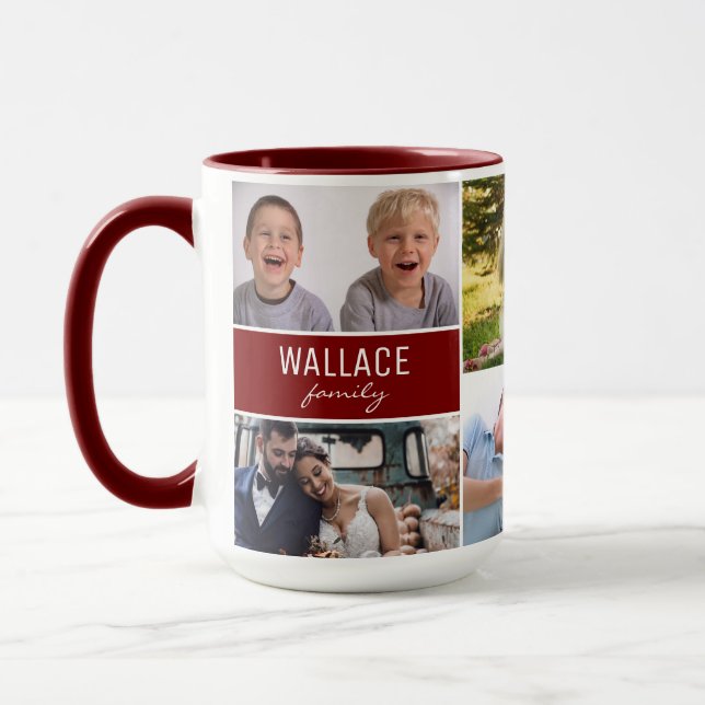 Family Photo Collage Personalized Reunion Red Mug (Left)
