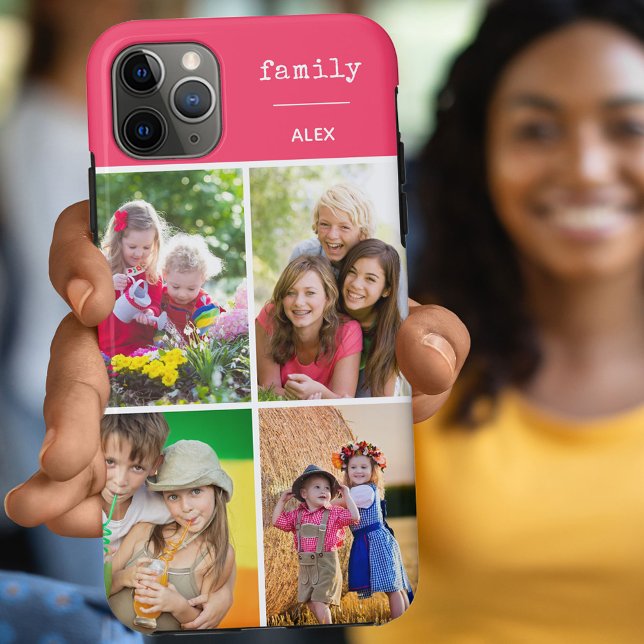 Family Photo Collage Pink 4 Picture Case-Mate iPhone Case (Creator Uploaded)