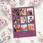 Family photo collage plum name script 2024 planner<br><div class="desc">Make your own unique family photo collage as a gift for your mum, wife or yourself. Use four, 9 of your favourite photos of your family, friends, dream travel destination or pet! Personalise and add a name and a year. The name is written with a modern hand lettered style script....</div>