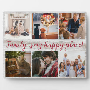 Family Photo Collage Rustic Wood Script Plaque