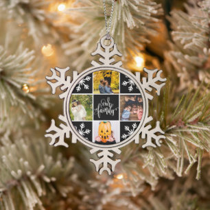 Family Photo Collage Snowflake Pewter Christmas Ornament