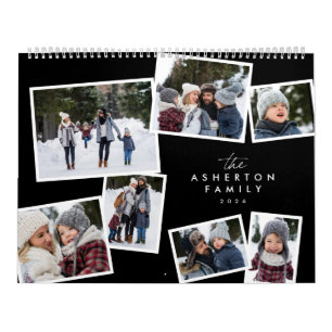 Family photo collage stylish modern black white calendar
