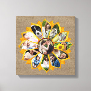 Family Photo Collage Sunflower Burlap 13 Pics Easy Canvas Print