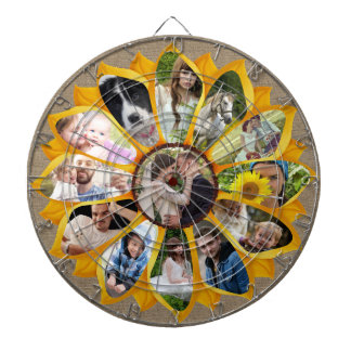 Family Photo Collage Sunflower Burlap 13 Pics Easy Dartboard